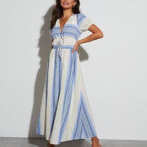 VICI Tinsley Dress in Blue White and Green Stripe Size Large